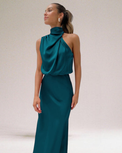 Flavia™ | Glamorous satin dress with halter