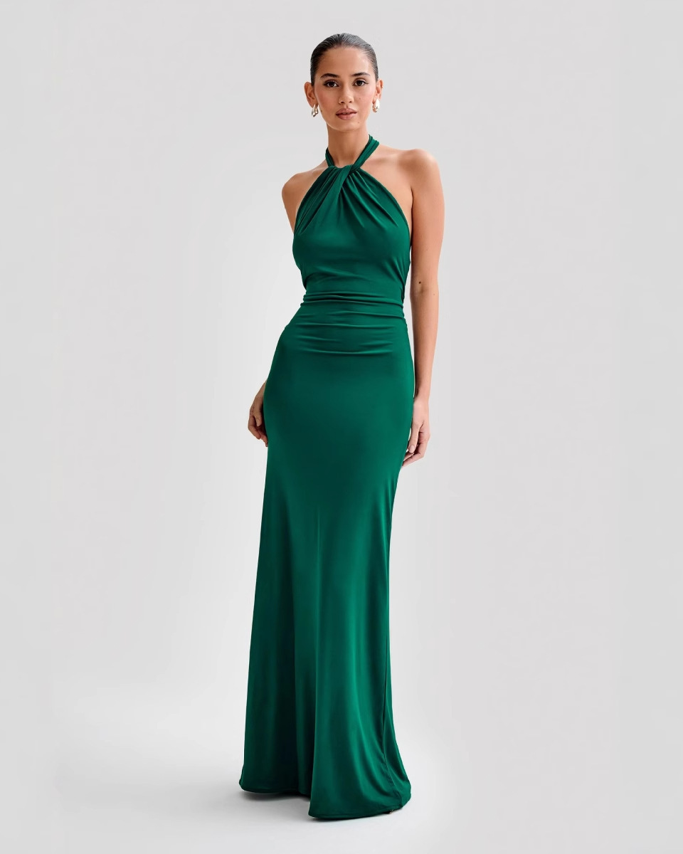 The Malia™ | Satin Halter Maxi Dress