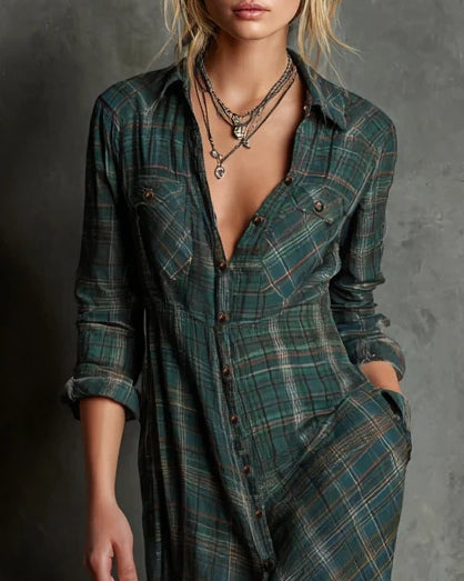 Claribelle | Green Check Long Dress