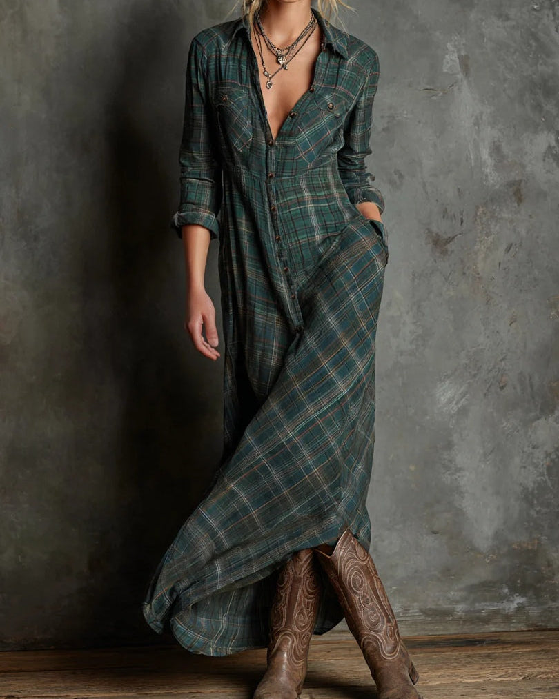 Claribelle | Green Check Long Dress