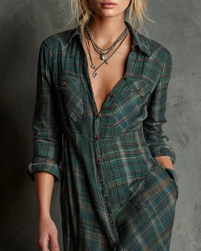 Claribelle | Green Check Long Dress